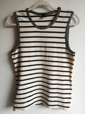 J. Crew Navy Blue & Cream Striped Knit Tank Top - Sz M